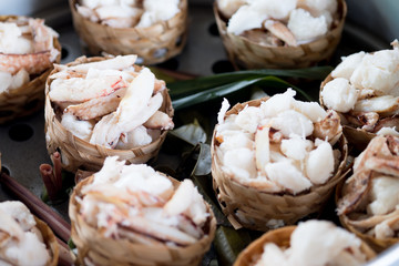Steamed crab meat cooking in Thai steamed pot