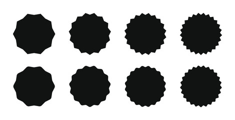 Star burst sticker set. Black flat price tags explosion silhouettes, starburst retro sale badge. Vector illustration. Star blank label, stickers emblem on white