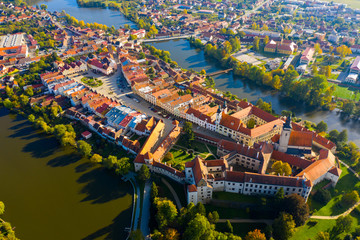 Aerial view of Czech town of Telc