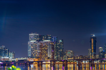 MacArthur Causeway and Buildings at Night