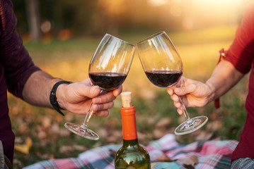 Love couple toast in nature.