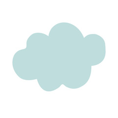 Fluffy blue gray cloud. A cute trendy symbol. Mute colored climate change, ecology themed hand drawn icon, clip art, doodle. Arty design element for projects from packaging to climate change awareness