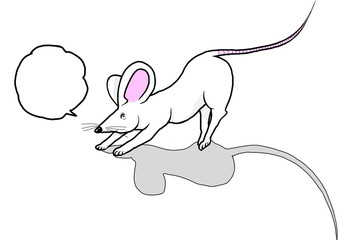 猫のしぐさを真似るネズミを描きました。