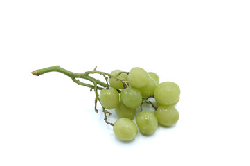a bunch of fresh green grapes on the white background