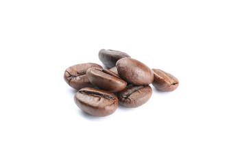 Coffee beans isolated on white background, close up