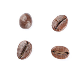 Coffee beans isolated on white background, close up