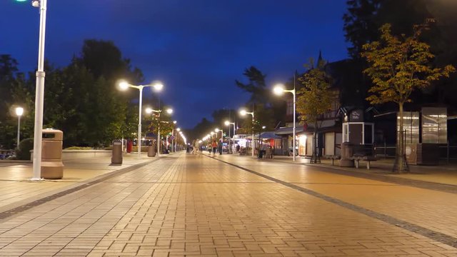 Night view of pedestrian street in famous seaside resort Palanga by Baltic seaside, Litbuania.