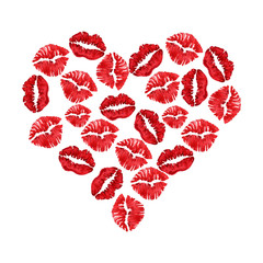 Watercolor illustration of kisses with red lipstick