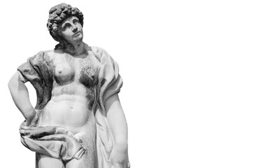 The goddess of love in Greek mythology, Aphrodite (Venus in Roman mythology). Ancient statue isolated on white background. © zwiebackesser