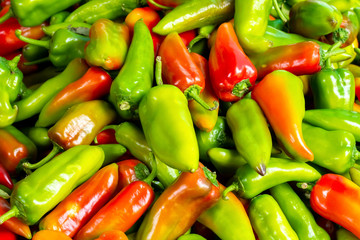 Heap of sweet red and green pepper paprika.