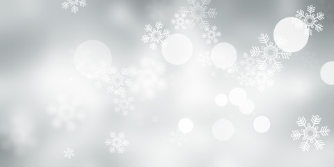white and gray Christmas light with snowflake bokeh background, Winter backdrop wallpaper.