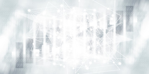 Gray halftone pattern with white line motion and network connection backdrop wallpaper. Clean Grey geometric background.