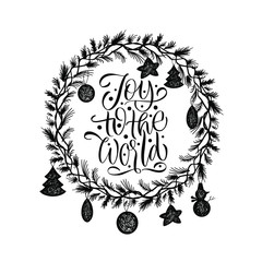 Joy to the world. Merry christmas Happy New Year. Great lettering and calligraphy for greeting cards, stickers, banners, prints and home interior decor.