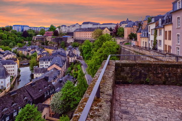 Old Town and Corniche in Luxembourg City - obrazy, fototapety, plakaty
