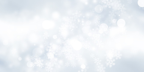 Naklejka premium white and gray Christmas light with snowflake bokeh background, Winter backdrop wallpaper.