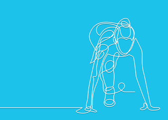 Running start, athlete,vector- continuous line drawing