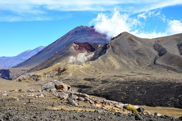 Volcanic landscape, Red Crater and Mount Ngauruhoe at Tongariro Alpine Crossing , Tongariro National Park, North Island, New Zealand.