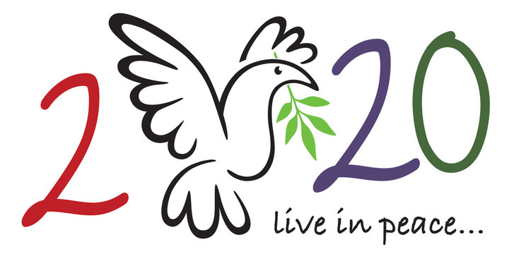 Illustration d’une colombe tenant dans son bec un rameau d’olivier, pour souhaiter une année 2020 sous le signe de la paix dans le monde.