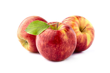 Red Apples with leaf isolated  on white background