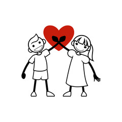 cute boy and girl with red love
