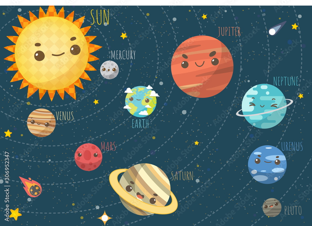 Wall mural set of universe, the colorful solar system. planet and space element on universe background. vector 