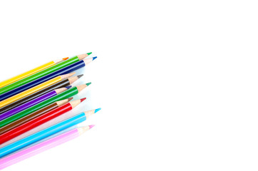Stack of colorful pencils isolated on white background side view