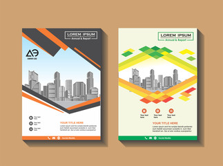 Vector Business brochure, flyers design template, company profile, magazine, poster, annual report, book & booklet cover, with green wavy line, and cityscape vector in background elements, size a4.