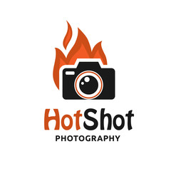 Hot Shot is stylish camera logo with Burning fire concept