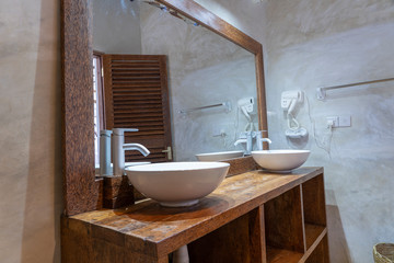 Interior of modern bathroom in tropical style of luxury villa on the island of Zanzibar, Tanzania, Africa © OlegD