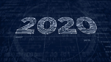 2020 year number futuristic sketch