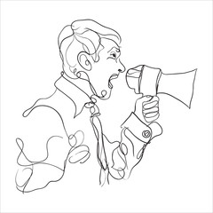 line drawing of man screaming on megaphone