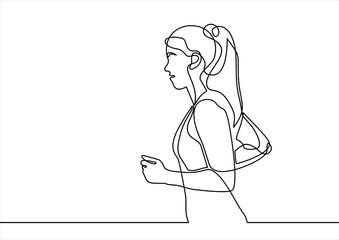 Running woman vector illustration-continuous line drawing