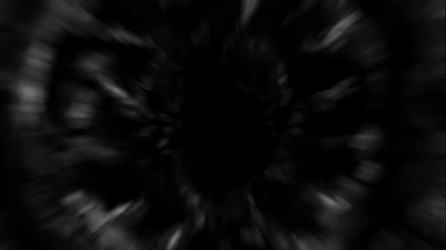 Scary fanged muzzle alien attacking. 2D animation in sci-fi horror genre. Dark Vj loop video clip. Spooky animated short film. Gloomy demon in haze. Space invader of UFO. Black and white background.