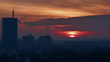 Naklejka premium The old town in winter sunset