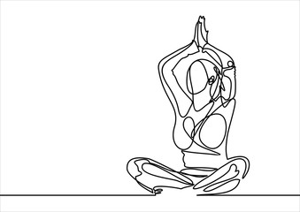 Beautiful young woman practicing yoga, meditating in lotus pose-continuous line drawing