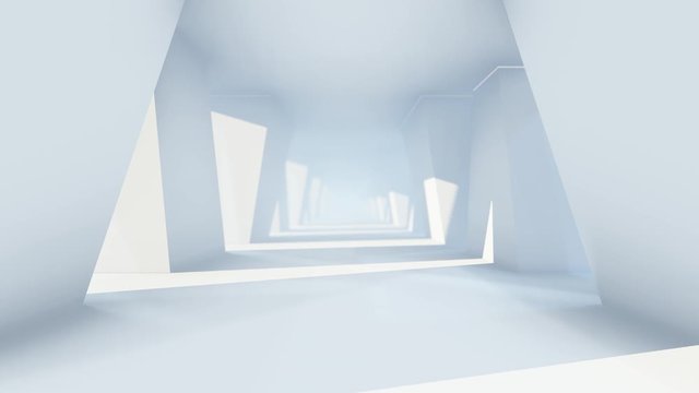 Rectangular walls and bright light with Futuristic empty white corridor