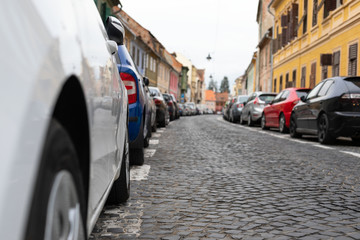 Sibiu city center, parked cars