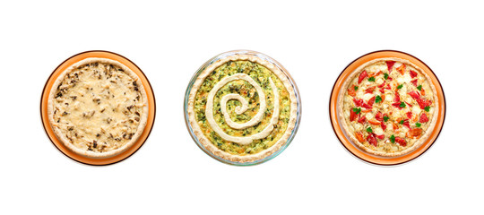 Collage of sweet pies isolated on white background. Flat lay, top view