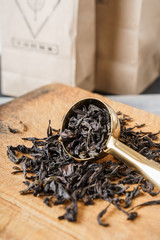 Tea ceremony in life style. English breakfast, oolong. Tea leaves. Chinese tea. Healthy life.