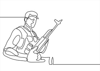 Soldier with weapons-continuous line drawing