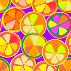 Modern seamless stylized design with citrus in pop-art style. Can be used for printing on paper, packaging, decorations, cards, textiles. 