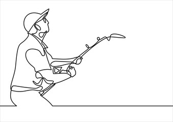 Vector illustration of a fisherman-continuous line drawing