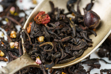 Tea ceremony in life style. English breakfast, oolong. Tea leaves. Chinese tea. Healthy life.