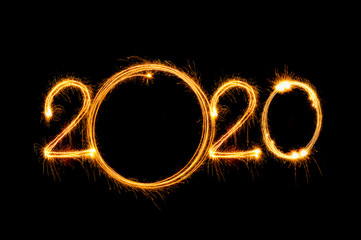 Happy New Year 2020 written with Sparkle firework