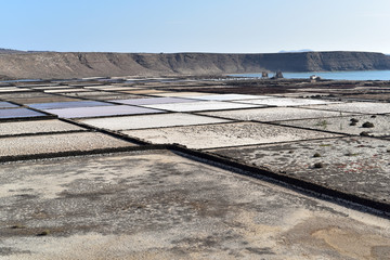 The salt mines of Janubio, in the south area of Lanzarote, Canary Islands, Spain
