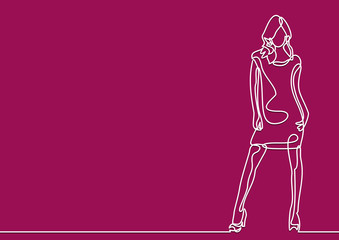 graphic with beautiful young girl model for design. Fashion, style, youth, beauty. Sexy woman-continuous line drawing