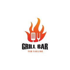 Letter Fire Grill bar Logo template red