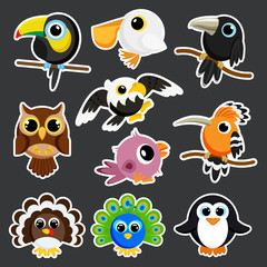 Cute birds set sticker template vector