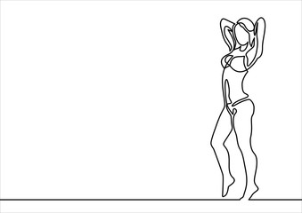 graphic with beautiful young girl model for design. Fashion, style, youth, beauty. Sexy woman-continuous line drawing