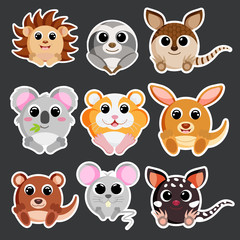 Cute animals set sticker template vector